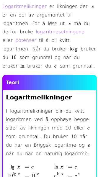Oppslag om Hvordan løse logaritmelikninger