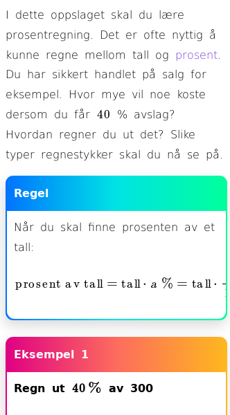 Oppslag om Prosentregning