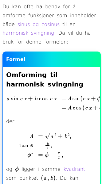 Oppslag om Omforming til en harmonisk svingning