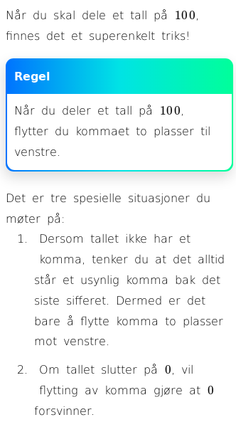 Oppslag om Å dele på 100