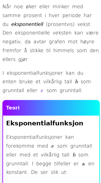 Oppslag om Eksponentialfunksjoner med tallet e