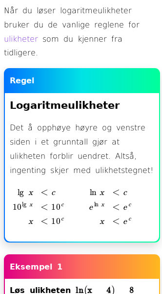 Oppslag om Hvordan løse logaritmeulikheter