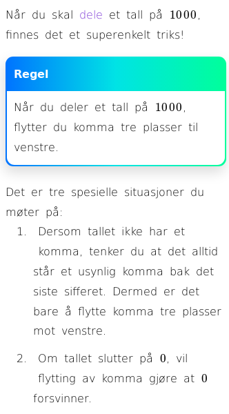 Oppslag om Å dele på 1000