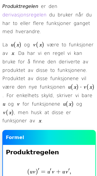 Oppslag om Produktregelen for derivasjon