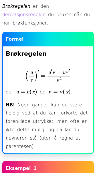 Oppslag om Brøkregelen for derivasjon