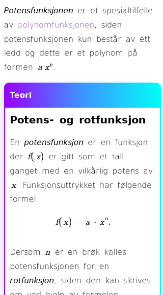 Oppslag om Potens- og rotfunksjon