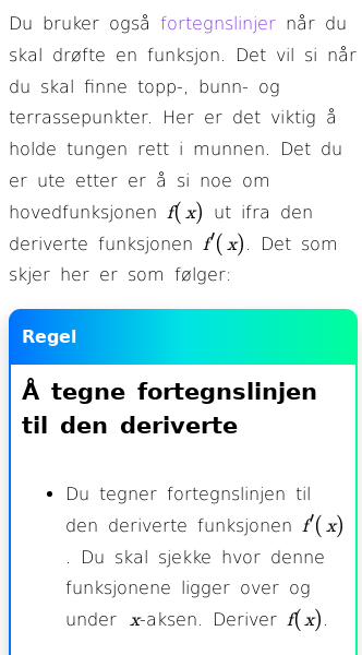Oppslag om Fortegnslinjer og den deriverte