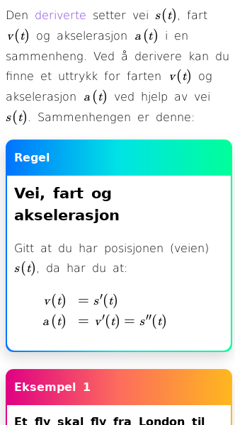 Oppslag om Vei, fart og akselerasjon